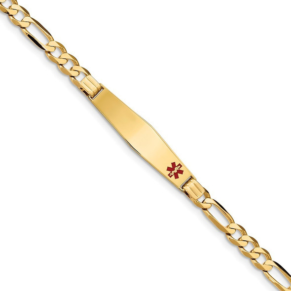 8" 14k Yellow Gold Medical Soft Diamond-Shape Red Enamel Figaro ID Bracelet XM573FC-8 with Free Engraving