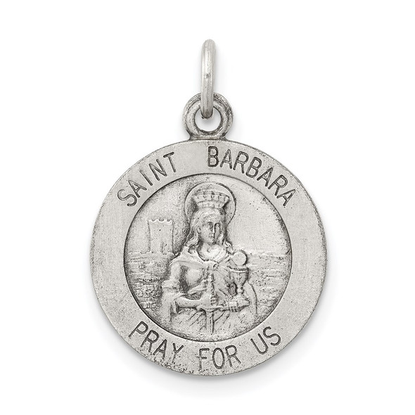Sterling Silver Antiqued Saint Barbara Medal Pendant