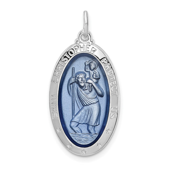 Sterling Silver Rhodium-plated Enamel St. Christopher Medal Pendant QC9417