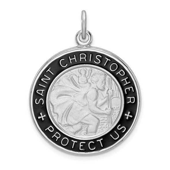 Sterling Silver Rhodium-plated Enamel St. Christopher Medal Pendant QC9416