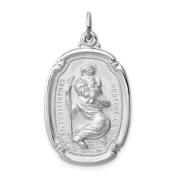 Sterling Silver Rhodium-plated St. Christopher Medal Pendant QC3563
