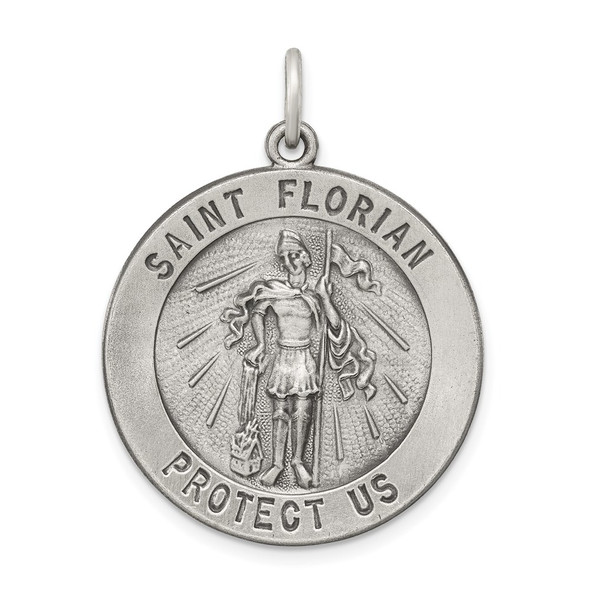 Sterling Silver Antiqued Saint Florian Medal Pendant QC464