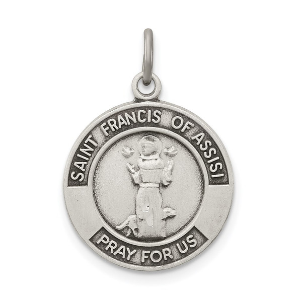 Sterling Silver Antiqued Saint Francis of Assisi Medal Pendant QC5725