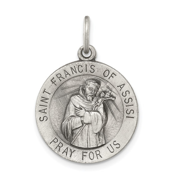 Sterling Silver Antiqued Saint Francis of Assisi Medal Pendant QC3585