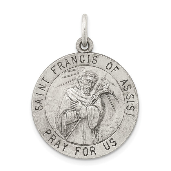 Sterling Silver Antiqued Saint Francis of Assisi Medal Pendant QC3586