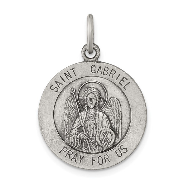 Sterling Silver Antiqued Saint Gabriel Medal Pendant