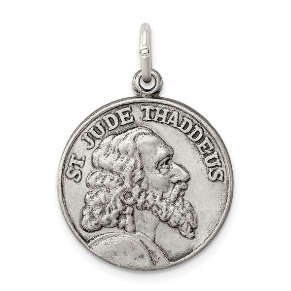 Sterling Silver Saint Jude Thaddeus Antiqued Medal Pendant