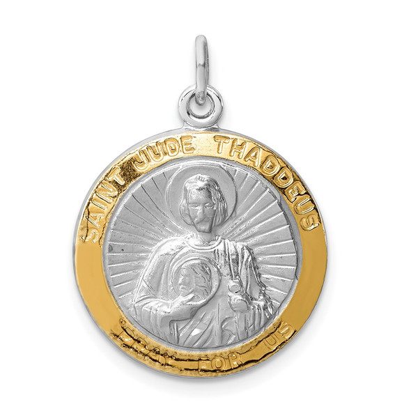 Sterling Silver Rhodium-plated Saint Jude Thaddeus Medal Pendant QC3605