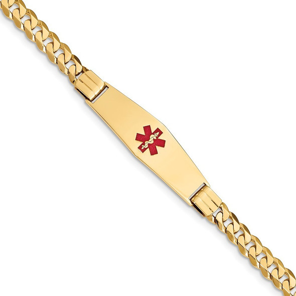 8" 14k Yellow Gold Medical Soft Diamond-Shape Red Enamel Curb Link ID Bracelet XM581CC-8 with Free Engraving