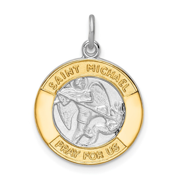 Sterling Silver Rhodium-plated & Gold-tone St. Michael Medal Pendant
