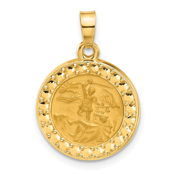 14K Yellow Gold Hollow St. Michael Medal Pendant