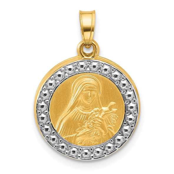 14K Yellow Gold with Rhodium-plating Hollow St. Theresa Pendant