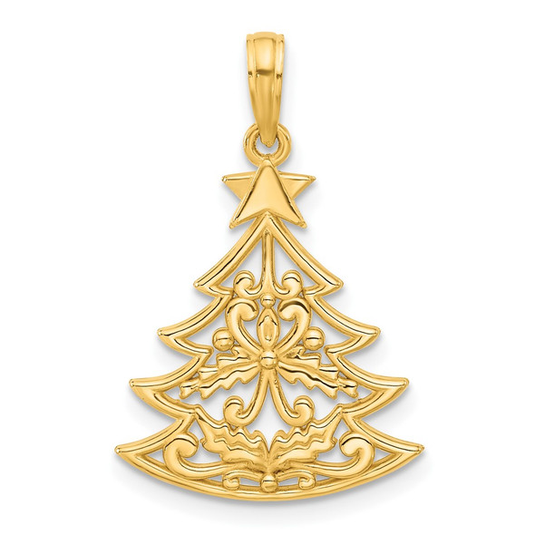 14K Yellow Gold Polished Fancy Scrolled Christmas Tree Pendant
