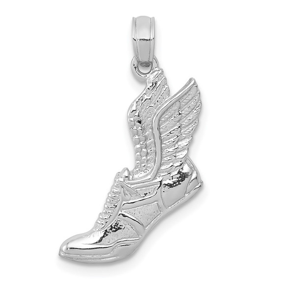 10k White Gold Polished Running Shoe Pendant