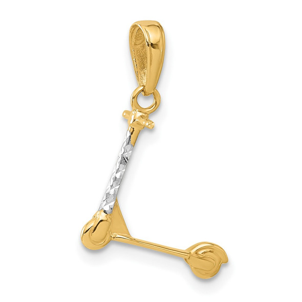 14K Yellow Gold and White Rhodium-plating Diamond-cut 3D Scooter Pendant