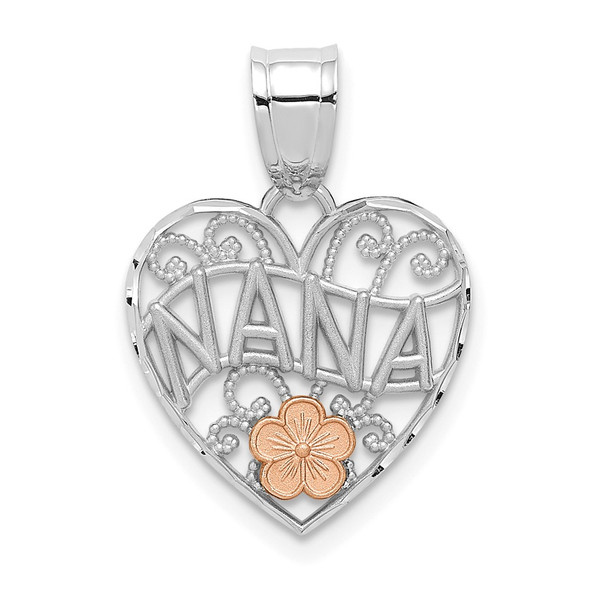 14k White & Rose Gold Flower NANA Heart Pendant