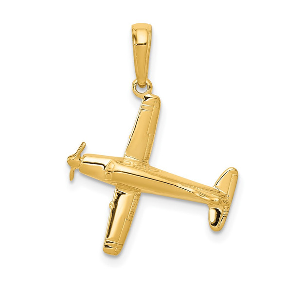 10K Yellow Gold 3-D Low-Wing Airplane Pendant