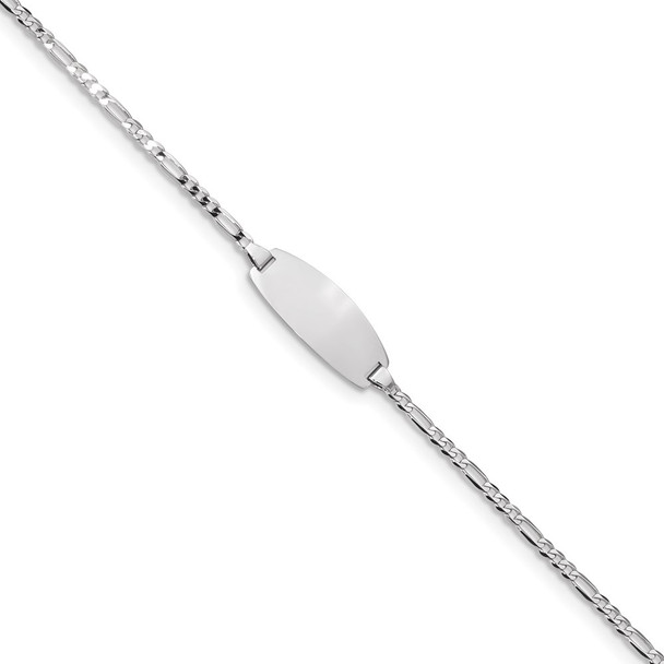 6" 14k White Gold Oval ID Figaro Bracelet
