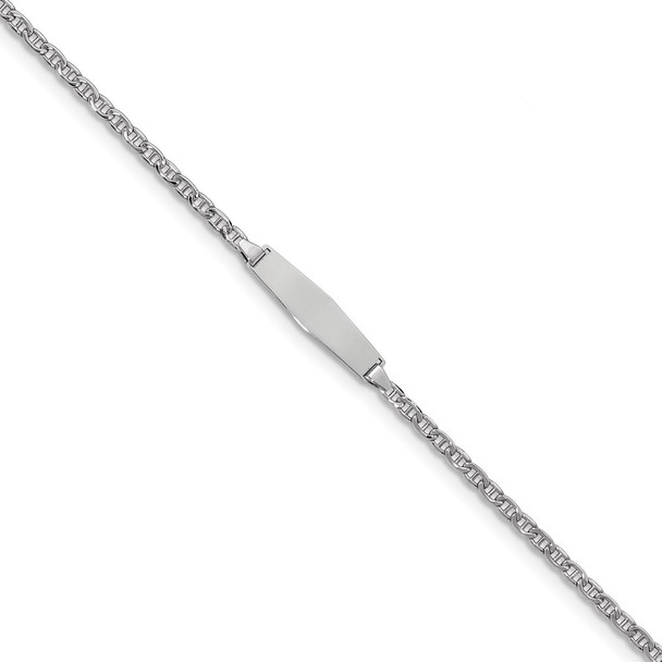 6" 14k White Gold Semi-Solid Soft Diamond-Shape Anchor Link ID Bracelet
