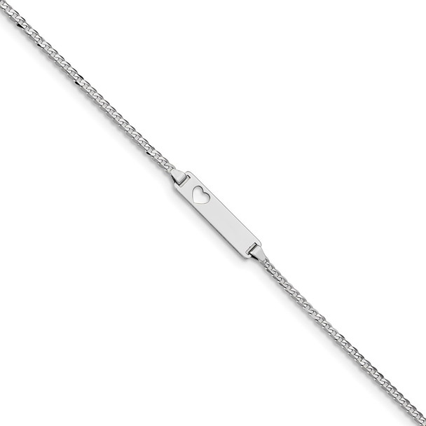 7" 14k White Gold Curb Link ID, Plate with Cut-out Heart Bracelet