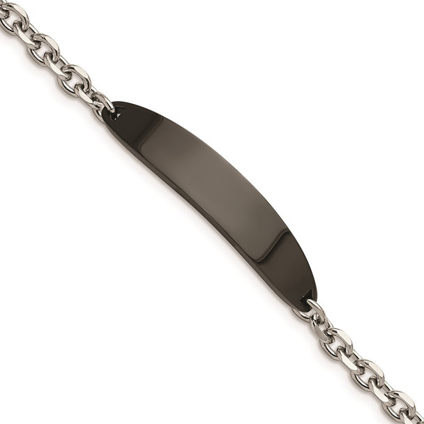 7" Stainless Steel Polished Black IP-plated ID Bracelet
