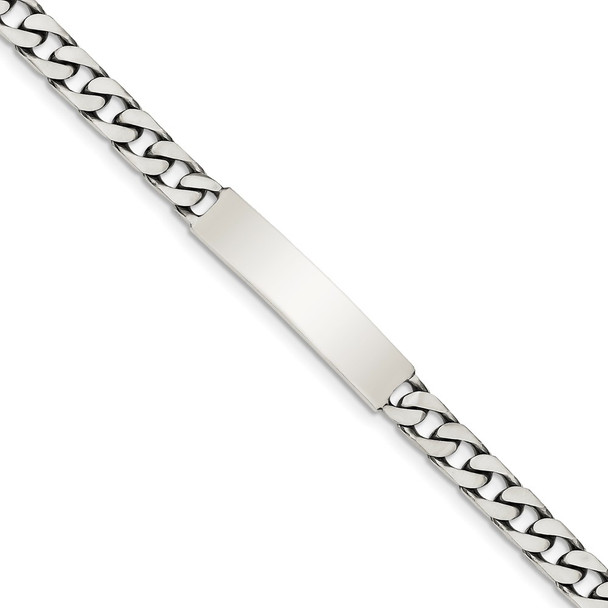 7" Sterling Silver Engravable Antiqued Curb Link ID Bracelet QID120-7