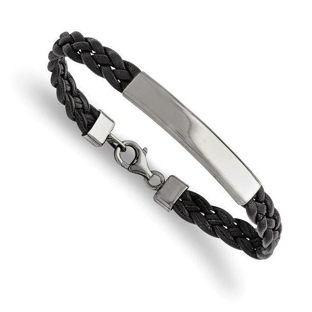 7.25" Stainless Steel Polished Leather ID Bracelet