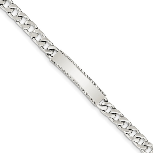 8" Sterling Silver Diamond-cut Engravable Curb Link ID Bracelet QID104-8