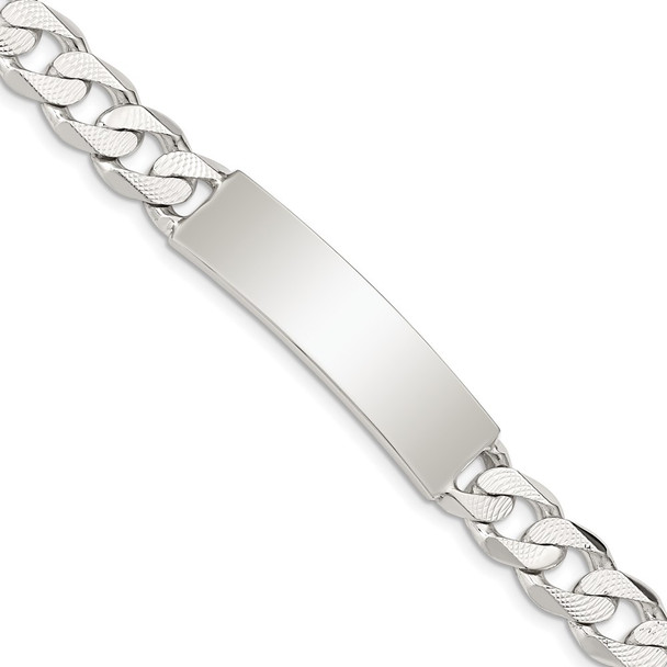 8" Sterling Silver Polished Engravable Patterned Curb Link ID Bracelet