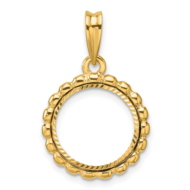 14k Yellow Gold Polished and Diamond-cut with Beaded Edge 13.0mm Prong Coin Bezel Pendant