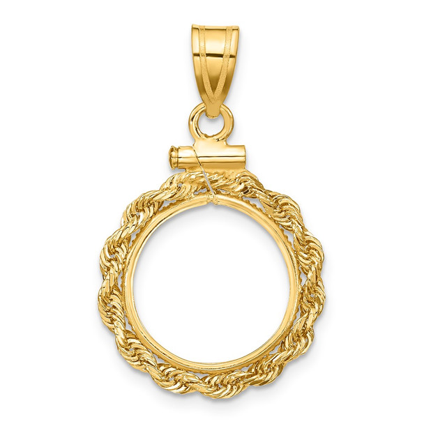 10k Yellow Gold Polished Rope 14.0mm x 1.1mm Screw Top Coin Bezel Pendant