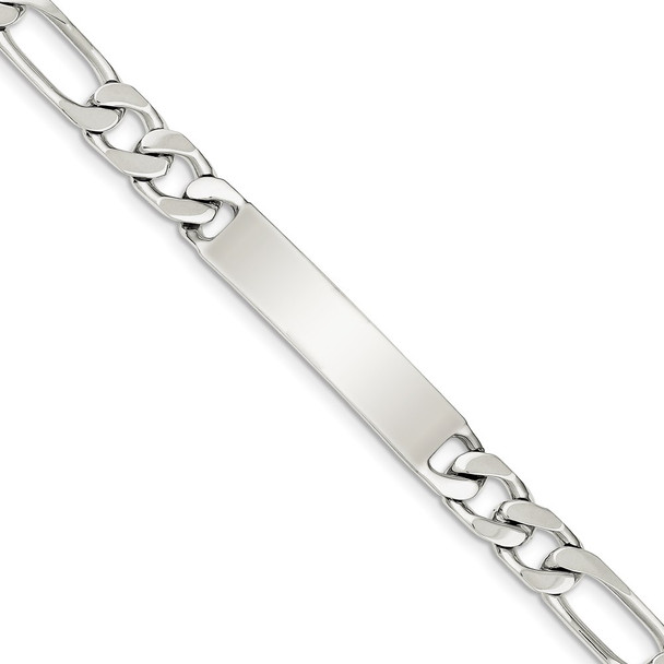 8.5" Sterling Silver Rhodium-plated Engravable Figaro Link ID Bracelet