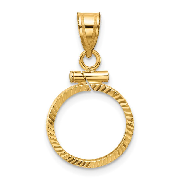 10k Yellow Gold Polished and Diamond-cut 14.0mm x 1.1mm Screw Top Coin Bezel Pendant