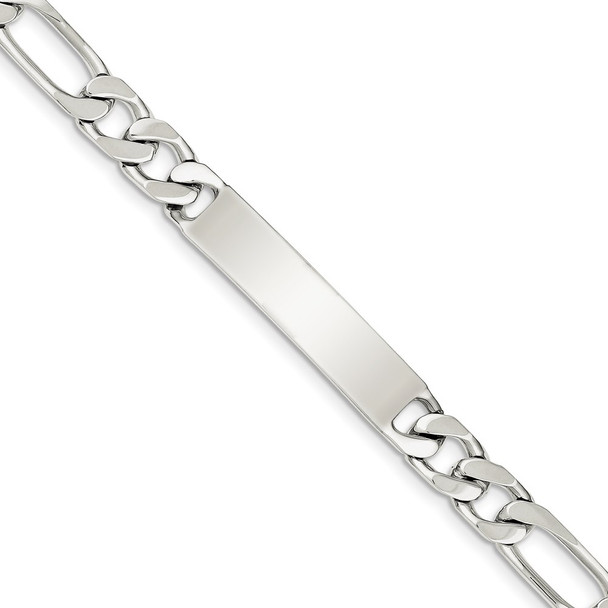 8.5" Sterling Silver Rhodium-plated Polished Engravable Figaro Link ID Bracelet