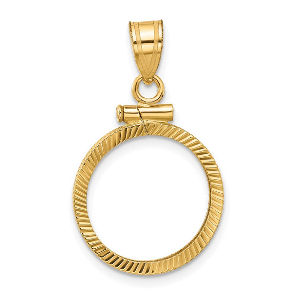 10k Yellow Gold Polished and Diamond-cut 15.5mm x 1.1mm Screw Top Coin Bezel Pendant