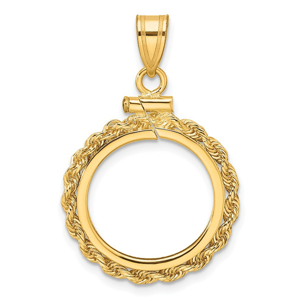 10k Yellow Gold Polished Rope 16.5mm x 1.35mm Screw Top Coin Bezel Pendant