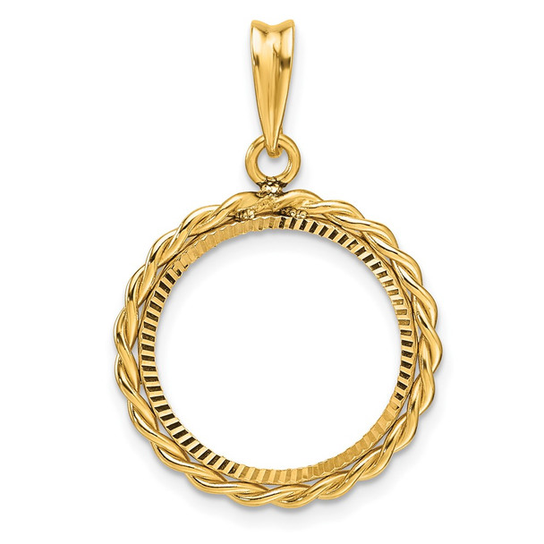 14k Yellow Gold Diamond-cut with Twisted Wire 16.5mm Prong Coin Bezel Pendant