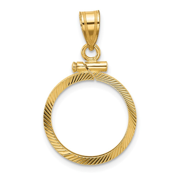 10k Yellow Gold Polished and Diamond-cut 16.5mm x 1.35mm Screw Top Coin Bezel Pendant