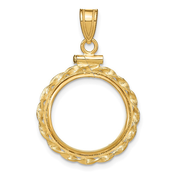 10k Yellow Gold Polished Wide Twisted Wire 16.5mm x 1.35mm Screw Top Coin Bezel Pendant