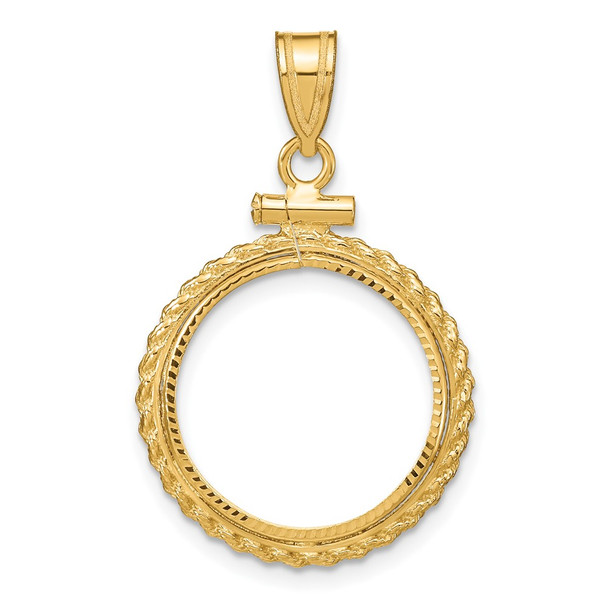 10k Yellow Gold Polished and Diamond-cut Casted Rope 16.5mm x 1.35mm Screw Top Coin Bezel Pendant