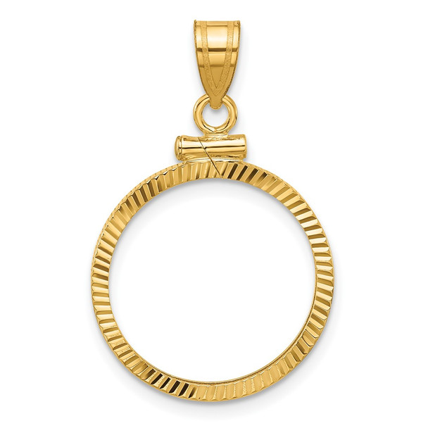 10k Yellow Gold Polished and Diamond-cut 19.0mm x 1.1mm Screw Top Coin Bezel Pendant
