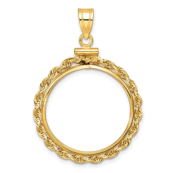 10k Yellow Gold Polished Rope 22.0mm x 1.9mm Screw Top Coin Bezel Pendant