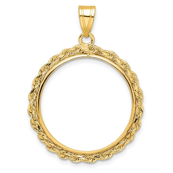 10k Yellow Gold Polished Rope 22.0mm Prong Coin Bezel Pendant