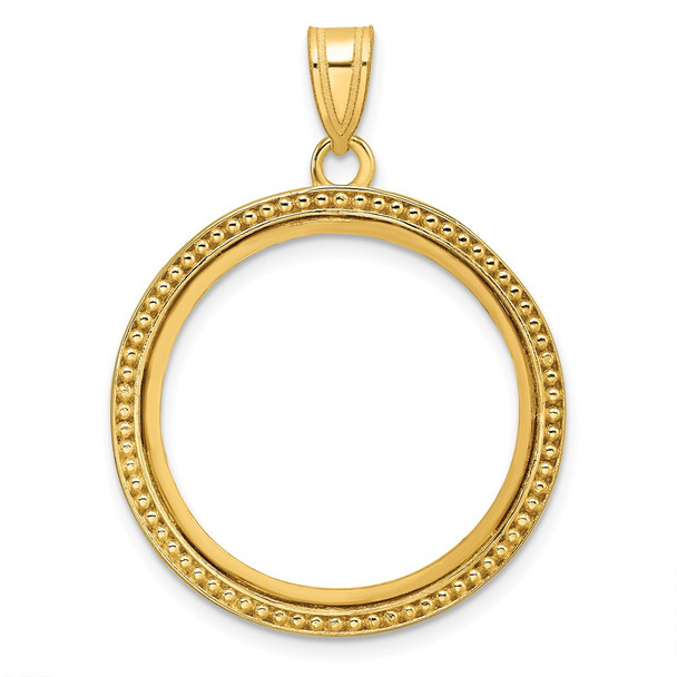 10k Yellow Gold Polished and Beaded 22.0mm Prong Coin Bezel Pendant