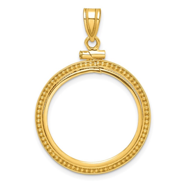 10k Yellow Gold Polished and Beaded 22.0mm x 1.9mm Screw Top Coin Bezel Pendant