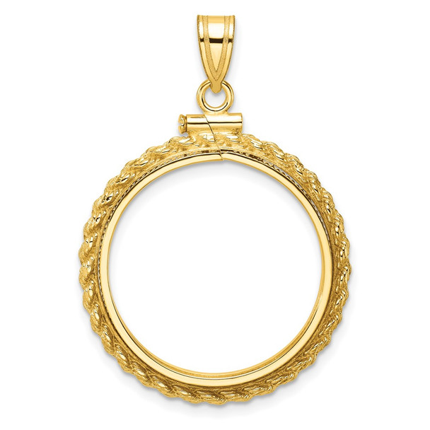 10k Yellow Gold Polished Casted Rope 22.0mm x 1.9mm Screw Top Coin Bezel Pendant