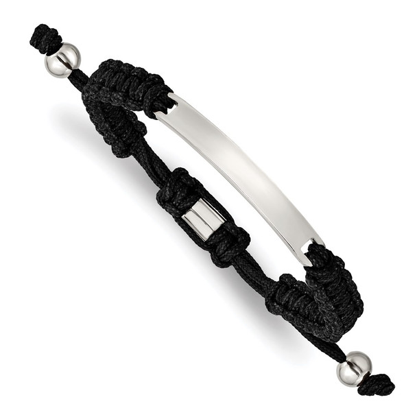 Adjustable Stainless Steel Polished Black Nylon ID Bracelet