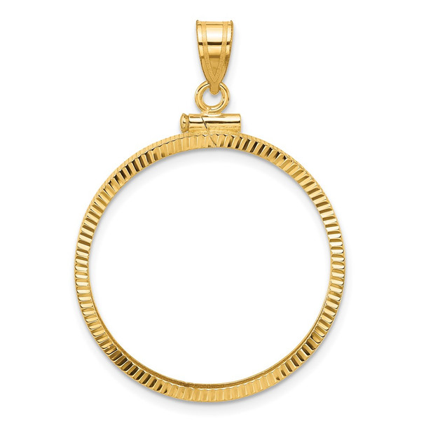 10k Yellow Gold Polished and Diamond-cut 27.0mm x 2.35mm Screw Top Coin Bezel Pendant