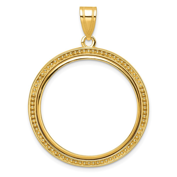 10k Yellow Gold Polished and Beaded 27.0mm Prong Coin Bezel Pendant