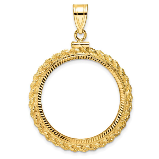 10k Yellow Gold Polished and Diamond-cut Casted Rope 27mm x 2.35mm Screw Top Coin Bezel Pendant